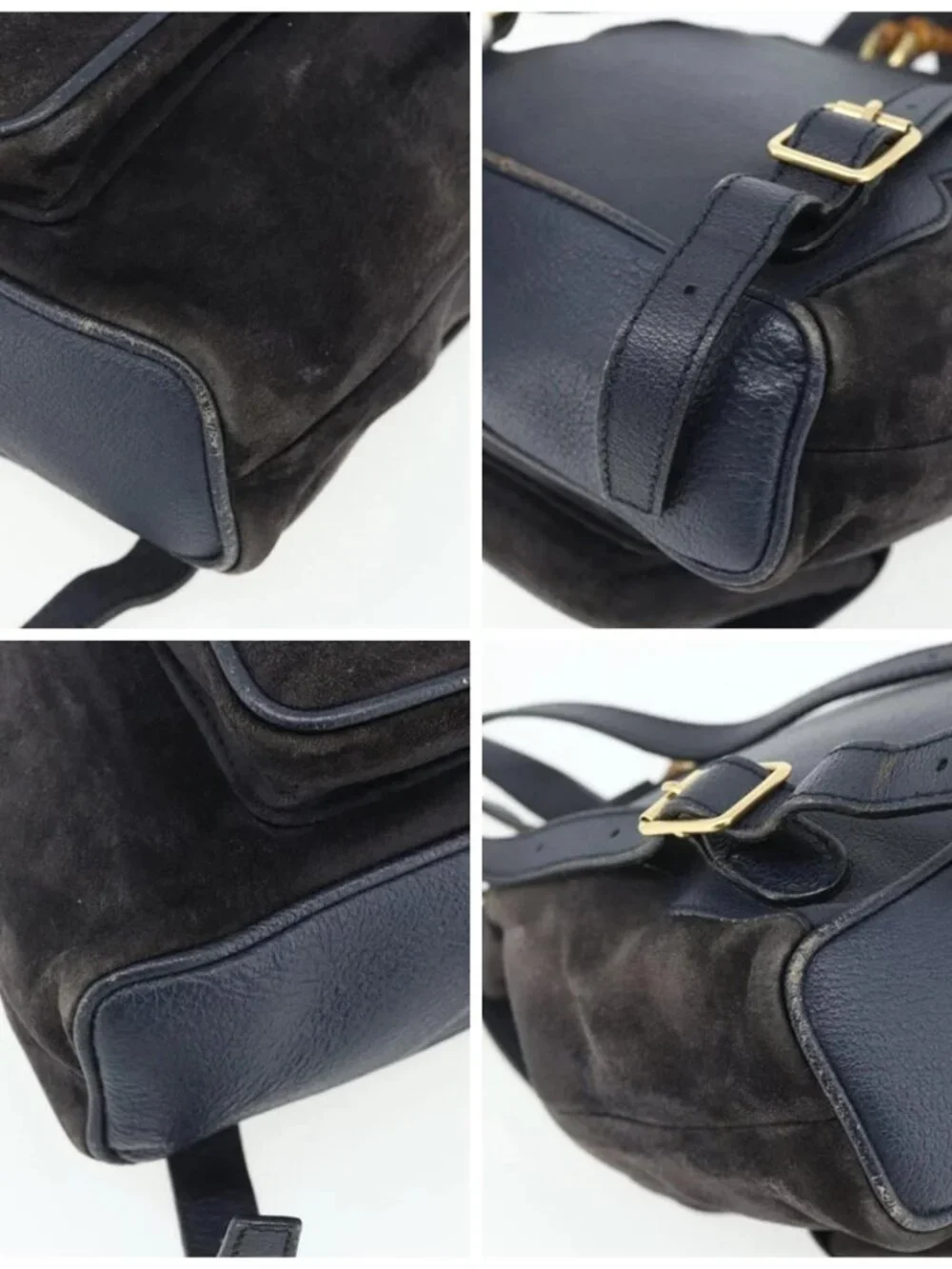 GUCCI Bamboo Backpack Suede Black Gold Auth ep14563